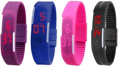 NS18 Silicone Led Magnet Band Combo of 4 Purple, Blue, Pink And Black Digital Watch  - For Boys & Girls   Watches  (NS18)