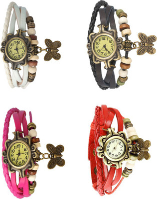 

Kissu Vintage Rakhi Combo of 4 White, Pink, Black And Red Watch - For Women