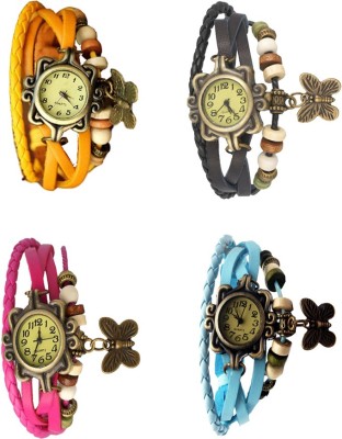 NS18 Vintage Butterfly Rakhi Combo of 4 Yellow, Pink, Black And Sky Blue Analog Watch  - For Women   Watches  (NS18)