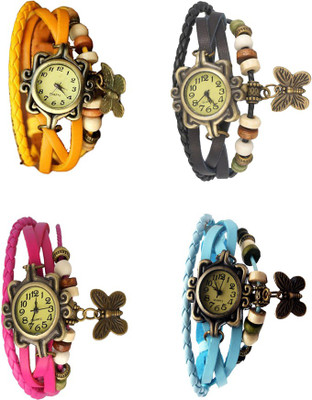 

Kissu Vintage Rakhi Combo of 4 Yellow, Pink, Black And Sky Blue Watch - For Women