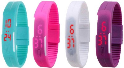 NS18 Silicone Led Magnet Band Watch Combo of 4 Sky Blue, Pink, White And Purple Digital Watch  - For Couple   Watches  (NS18)