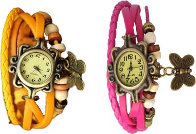 NS18 Vintage Butterfly Rakhi Watch Combo of 2 Yellow And Pink Analog Watch  - For Women   Watches  (NS18)