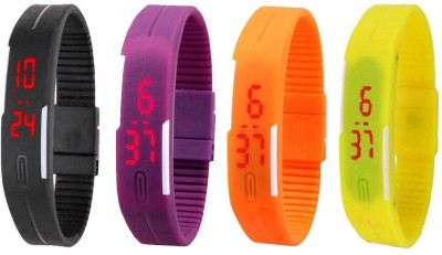 NS18 Silicone Led Magnet Band Combo of 4 Black, Purple, Orange And Yellow Digital Watch  - For Boys & Girls   Watches  (NS18)