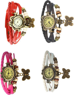 

Kissu Vintage Rakhi Combo of 4 Red, Pink, Black And White Watch - For Women