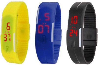 NS18 Silicone Led Magnet Band Combo of 3 Yellow, Blue And Black Digital Watch  - For Boys & Girls   Watches  (NS18)