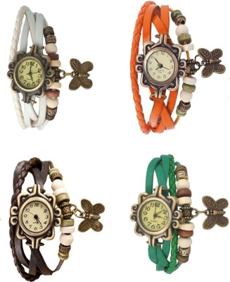 NS18 Vintage Butterfly Rakhi Combo of 4 White, Brown, Orange And Green Analog Watch  - For Women   Watches  (NS18)