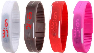 NS18 Silicone Led Magnet Band Watch Combo of 4 White, Brown, Red And Pink Digital Watch  - For Couple   Watches  (NS18)