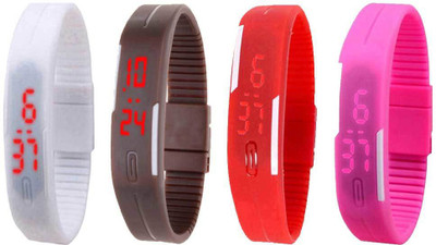 NS18 Silicone Led Magnet Band Watch Combo of 4 White, Brown, Red And Pink Digital Watch  - For Couple   Watches  (NS18)