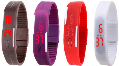 

NS18 Silicone Led Magnet Band Combo of 4 Brown, Purple, Red And White Watch - For Boys & Girls
