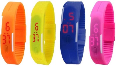 NS18 Silicone Led Magnet Band Combo of 4 Orange, Yellow, Blue And Pink Digital Watch  - For Boys & Girls   Watches  (NS18)