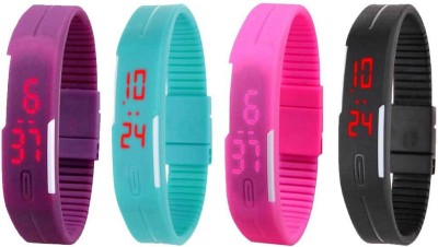 NS18 Silicone Led Magnet Band Combo of 4 Purple, Sky Blue, Pink And Black Digital Watch  - For Boys & Girls   Watches  (NS18)