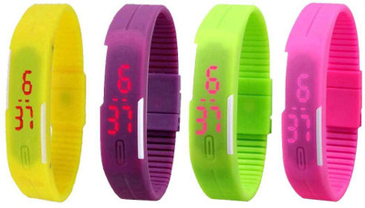 

Kissu Led Magnet Band Combo of 4 Yellow, Purple, Green And Pink Watch - For Men & Women