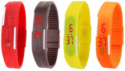 NS18 Silicone Led Magnet Band Combo of 4 Red, Brown, Yellow And Orange Digital Watch  - For Boys & Girls   Watches  (NS18)
