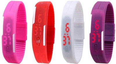 NS18 Silicone Led Magnet Band Watch Combo of 4 Pink, Red, White And Purple Digital Watch  - For Couple   Watches  (NS18)