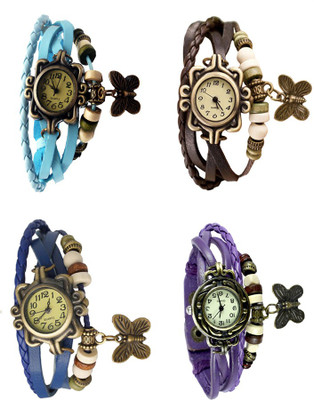 

Kissu Vintage Rakhi Combo of 4 Sky Blue, Blue, Brown And Purple Watch - For Women