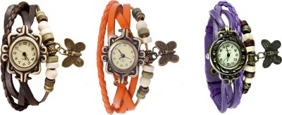 NS18 Vintage Butterfly Rakhi Watch Combo of 3 Brown, Orange And Purple Analog Watch  - For Women   Watches  (NS18)