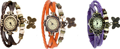 

NS18 Vintage Butterfly Rakhi Watch Combo of 3 Brown, Orange And Purple Watch - For Women