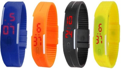 NS18 Silicone Led Magnet Band Combo of 4 Blue, Orange, Black And Yellow Digital Watch  - For Boys & Girls   Watches  (NS18)