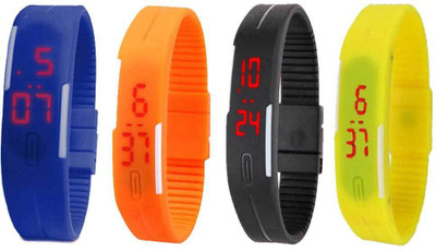 

Kissu Led Magnet Band Combo of 4 Blue, Orange, Black And Yellow Watch - For Men & Women