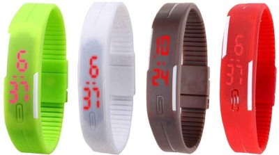 NS18 Silicone Led Magnet Band Watch Combo of 4 Green, White, Brown And Red Digital Watch  - For Couple   Watches  (NS18)