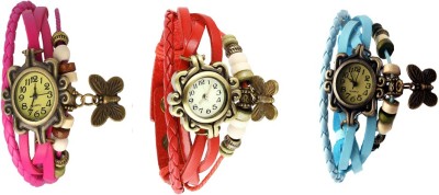 NS18 Vintage Butterfly Rakhi Watch Combo of 3 Pink, Red And Sky Blue Analog Watch  - For Women   Watches  (NS18)