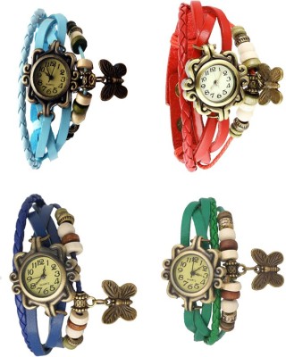 NS18 Vintage Butterfly Rakhi Combo of 4 Sky Blue, Blue, Red And Green Analog Watch  - For Women   Watches  (NS18)