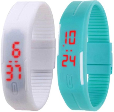 NS18 Silicone Led Magnet Band Set of 2 White And Sky Blue Digital Watch  - For Boys & Girls   Watches  (NS18)
