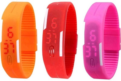 NS18 Silicone Led Magnet Band Combo of 3 Orange, Red And Pink Digital Watch  - For Boys & Girls   Watches  (NS18)