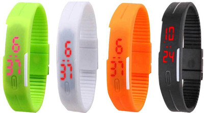 

Kissu Led Magnet Band Combo of 4 Green, White, Orange And Black Watch - For Men & Women