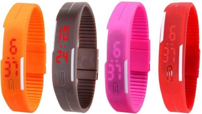 NS18 Silicone Led Magnet Band Watch Combo of 4 Orange, Brown, Pink And Red Digital Watch  - For Couple   Watches  (NS18)