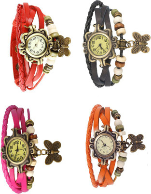 

Kissu Vintage Rakhi Combo of 4 Red, Pink, Black And Orange Watch - For Women