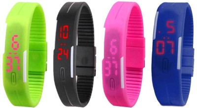 NS18 Silicone Led Magnet Band Combo of 4 Green, Black, Pink And Blue Digital Watch  - For Boys & Girls   Watches  (NS18)