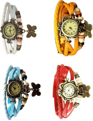 NS18 Vintage Butterfly Rakhi Combo of 4 White, Sky Blue, Yellow And Red Analog Watch  - For Women   Watches  (NS18)