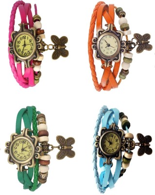 NS18 Vintage Butterfly Rakhi Combo of 4 Pink, Green, Orange And Sky Blue Analog Watch  - For Women   Watches  (NS18)