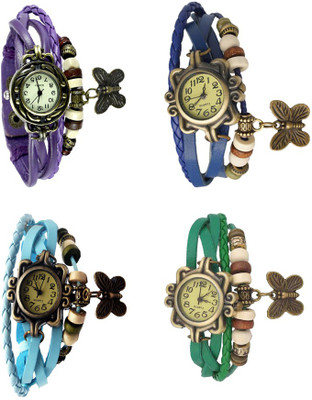

Kissu Vintage Rakhi Combo of 4 Purple, Sky Blue, Blue And Green Watch - For Women