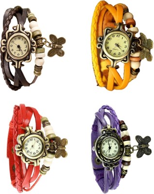 NS18 Vintage Butterfly Rakhi Combo of 4 Brown, Red, Yellow And Purple Analog Watch  - For Women   Watches  (NS18)
