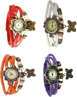 NS18 Vintage Butterfly Rakhi Combo of 4 Red, Orange, White And Purple Analog Watch  - For Women   Watches  (NS18)