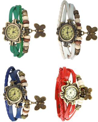 

Kissu Vintage Rakhi Combo of 4 Green, Blue, White And Red Watch - For Women