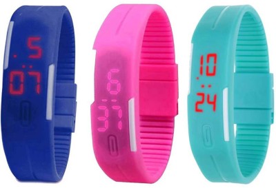 NS18 Silicone Led Magnet Band Combo of 3 Blue, Pink And Sky Blue Digital Watch  - For Boys & Girls   Watches  (NS18)