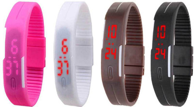

NS18 Silicone Led Magnet Band Combo of 4 Pink, White, Brown And Black Watch - For Boys & Girls