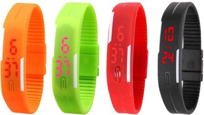 NS18 Silicone Led Magnet Band Combo of 4 Orange, Green, Red And Black Digital Watch  - For Boys & Girls   Watches  (NS18)