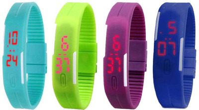 Kissu Led Magnet Band Combo of 4 Sky Blue, Green, Purple And Blue Watch - For Men & Women