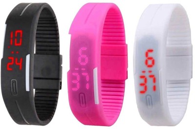 NS18 Silicone Led Magnet Band Combo of 3 Black, Pink And White Digital Watch  - For Boys & Girls   Watches  (NS18)
