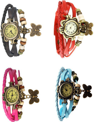 

Kissu Vintage Rakhi Combo of 4 Black, Pink, Red And Sky Blue Watch - For Women
