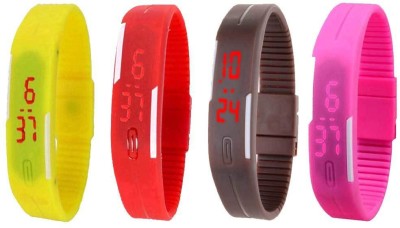 NS18 Silicone Led Magnet Band Combo of 4 Yellow, Red, Brown And Pink Digital Watch  - For Boys & Girls   Watches  (NS18)