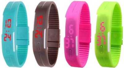 NS18 Silicone Led Magnet Band Combo of 4 Sky Blue, Brown, Pink And Green Digital Watch  - For Boys & Girls   Watches  (NS18)