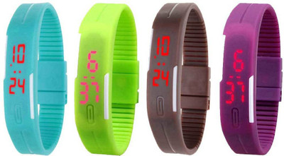 

Kissu Led Magnet Band Combo of 4 Sky Blue, Green, Brown And Purple Watch - For Men & Women