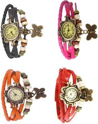 NS18 Vintage Butterfly Rakhi Combo of 4 Black, Orange, Pink And Red Analog Watch  - For Women   Watches  (NS18)