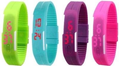NS18 Silicone Led Magnet Band Watch Combo of 4 Green, Sky Blue, Purple And Pink Digital Watch  - For Couple   Watches  (NS18)