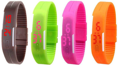 

NS18 Silicone Led Magnet Band Combo of 4 Brown, Green, Pink And Orange Watch - For Boys & Girls